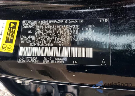 2011 Lexus Rx 350 from USA, damaged, VIN 2T2BK1BAXBC093984